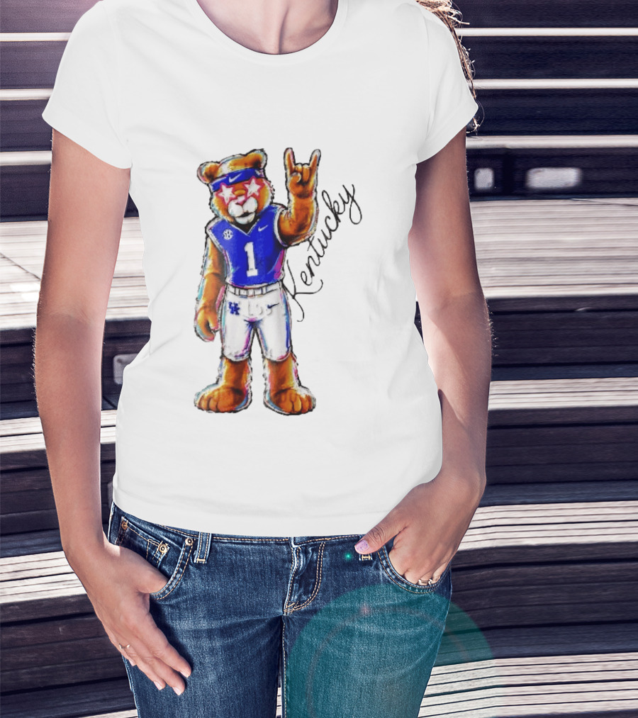 Kentucky Wildcats Mascot NCAA Pink Star Glasses Rock Sign T-Shirt