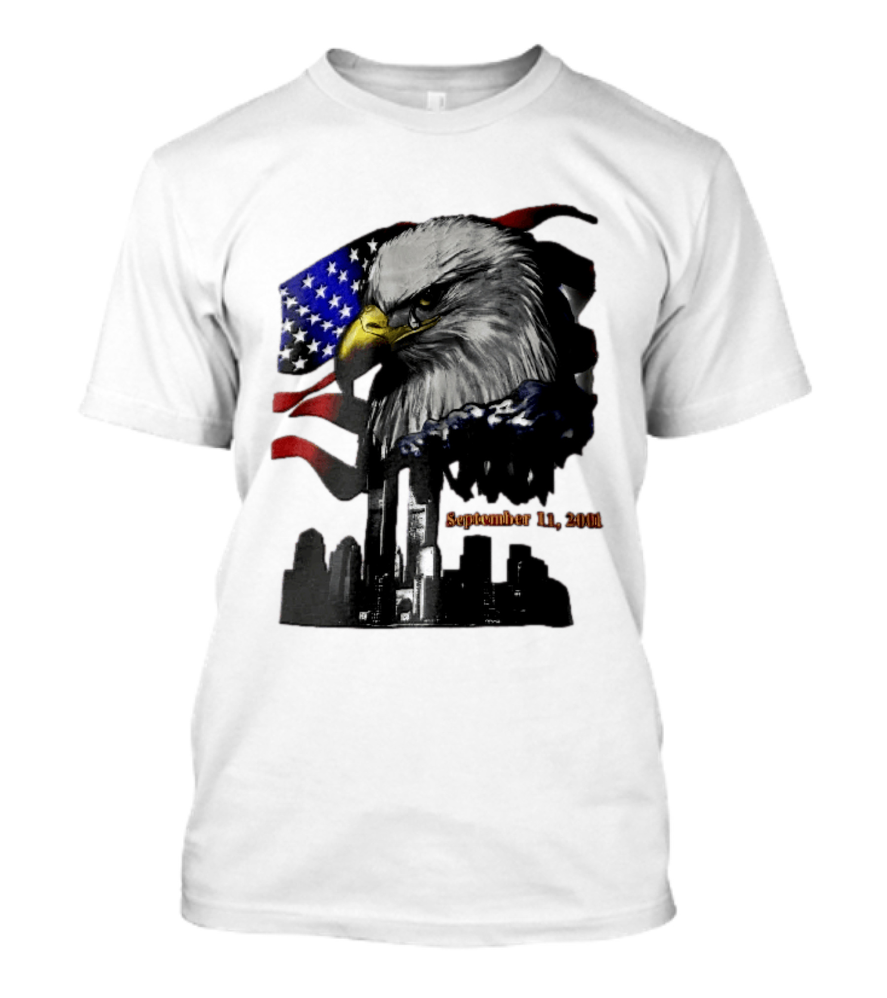 September 11 2001 Twin Towers New York Skyline Crying Bald Eagle American Flag T-Shirt