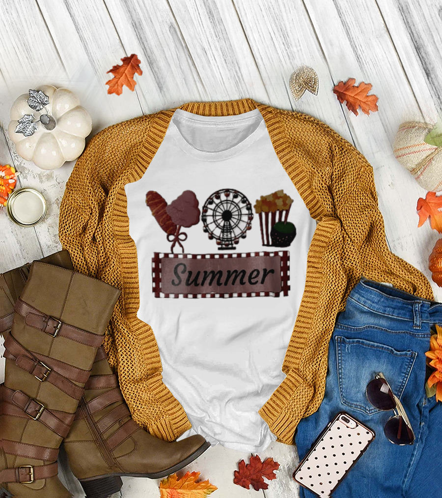 Summer Corn Dog Cotton Candy Ferris Wheel Popcorn Caramel Apple T-Shirt