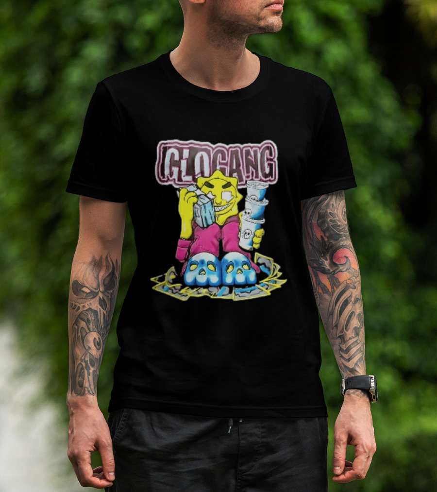 Glo Gang Cartoon Sun Money Double Cups Skull Slippers T-Shirt