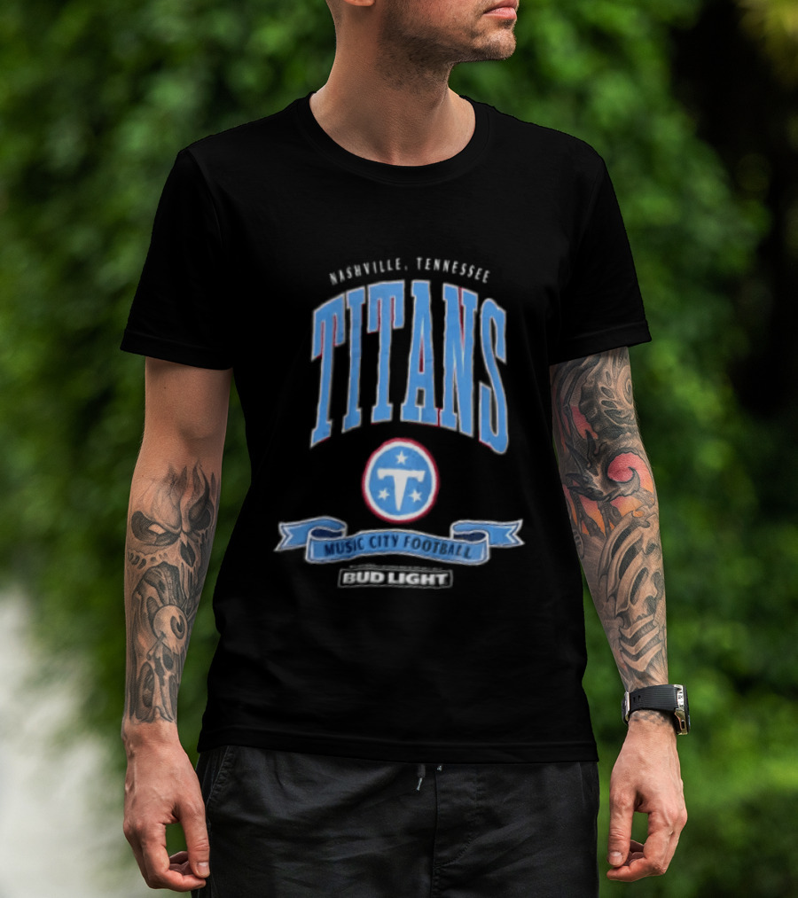 Nashville Tennessee Titans Music City Football Bud Light T-Shirt
