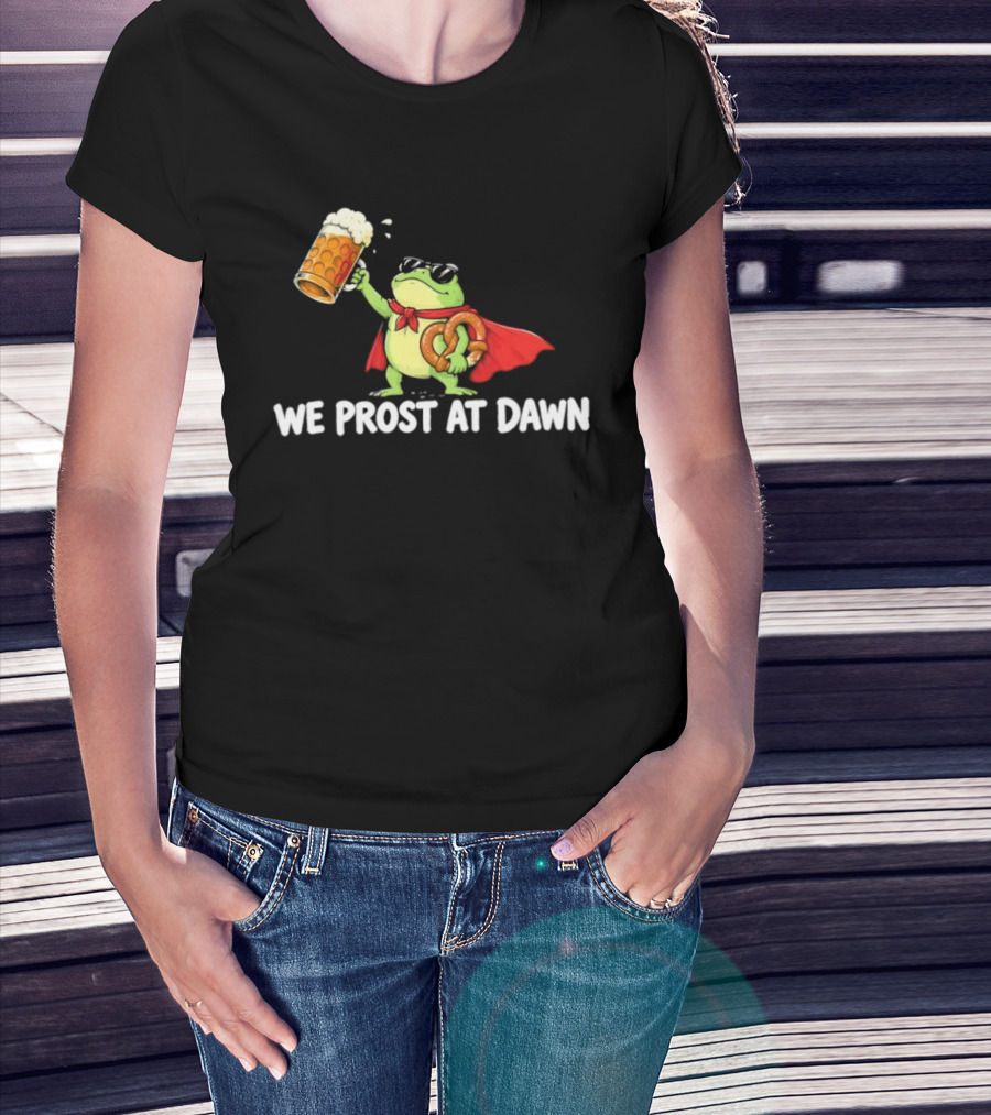 Frog With Beer And Pretzel We Prost At Dawn Superhero Cape T-Shirt