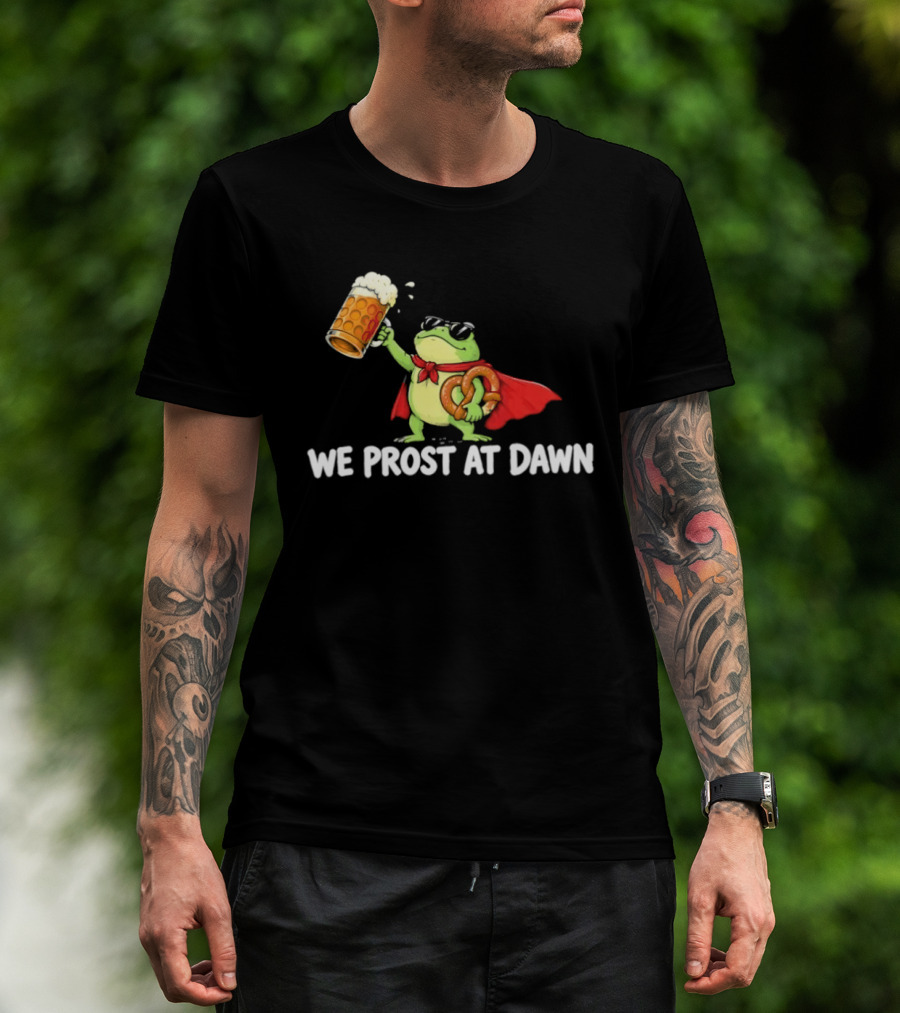Frog With Beer And Pretzel We Prost At Dawn Superhero Cape T-Shirt