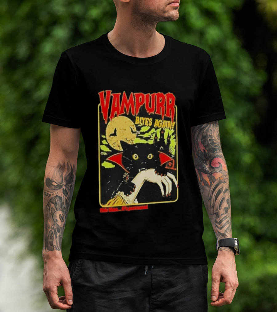Vampurr Bites Again This Time It's Purrsonal Vintage Horror Cat Moon And Castle T-Shirt