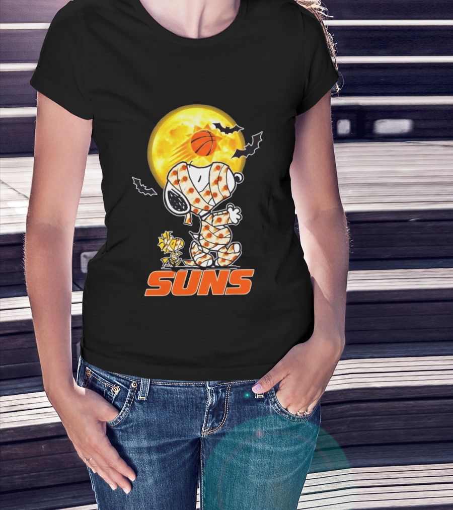 Phoenix Suns Halloween Snoopy Woodstock Mummy Cosplay Moon Basketball Bats T-Shirt