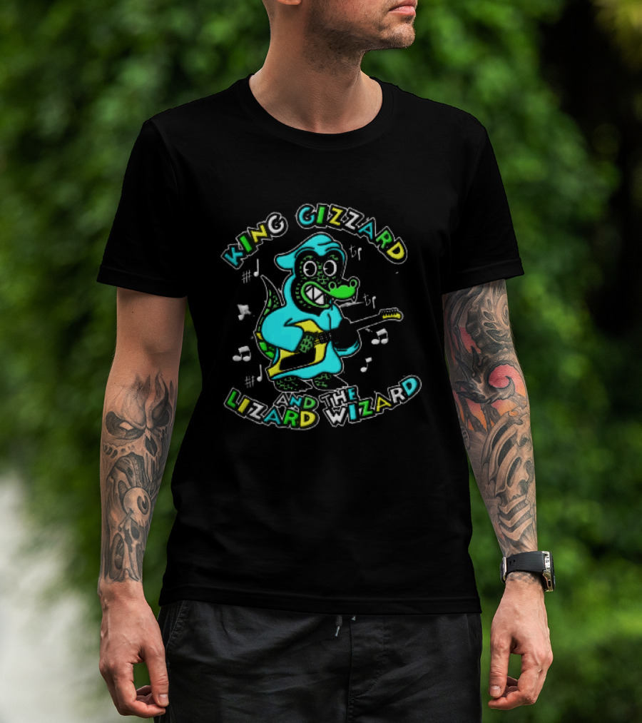 King Gizzard And The Lizard Wizard Cartoon Gator Hooded Playing Electric Guitar Tie Dye T-Shirt