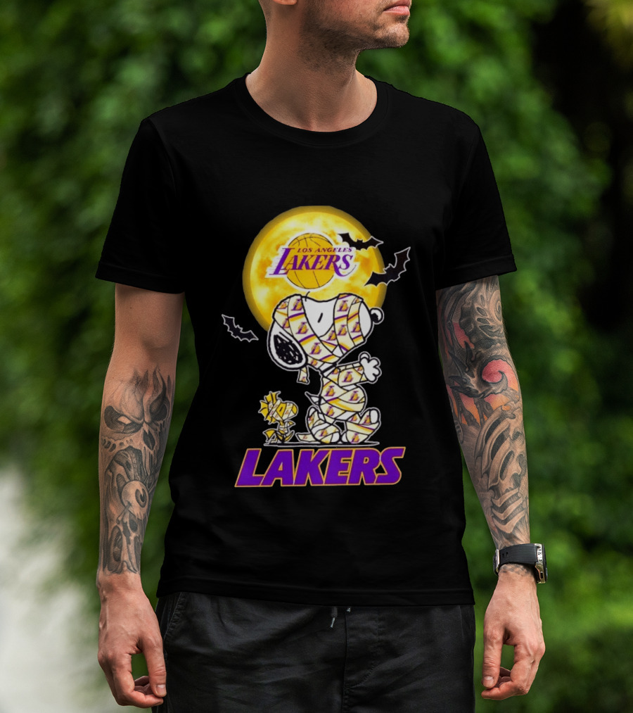 Los Angeles Lakers Snoopy Woodstock Mummy Halloween Moon Bats T-Shirt