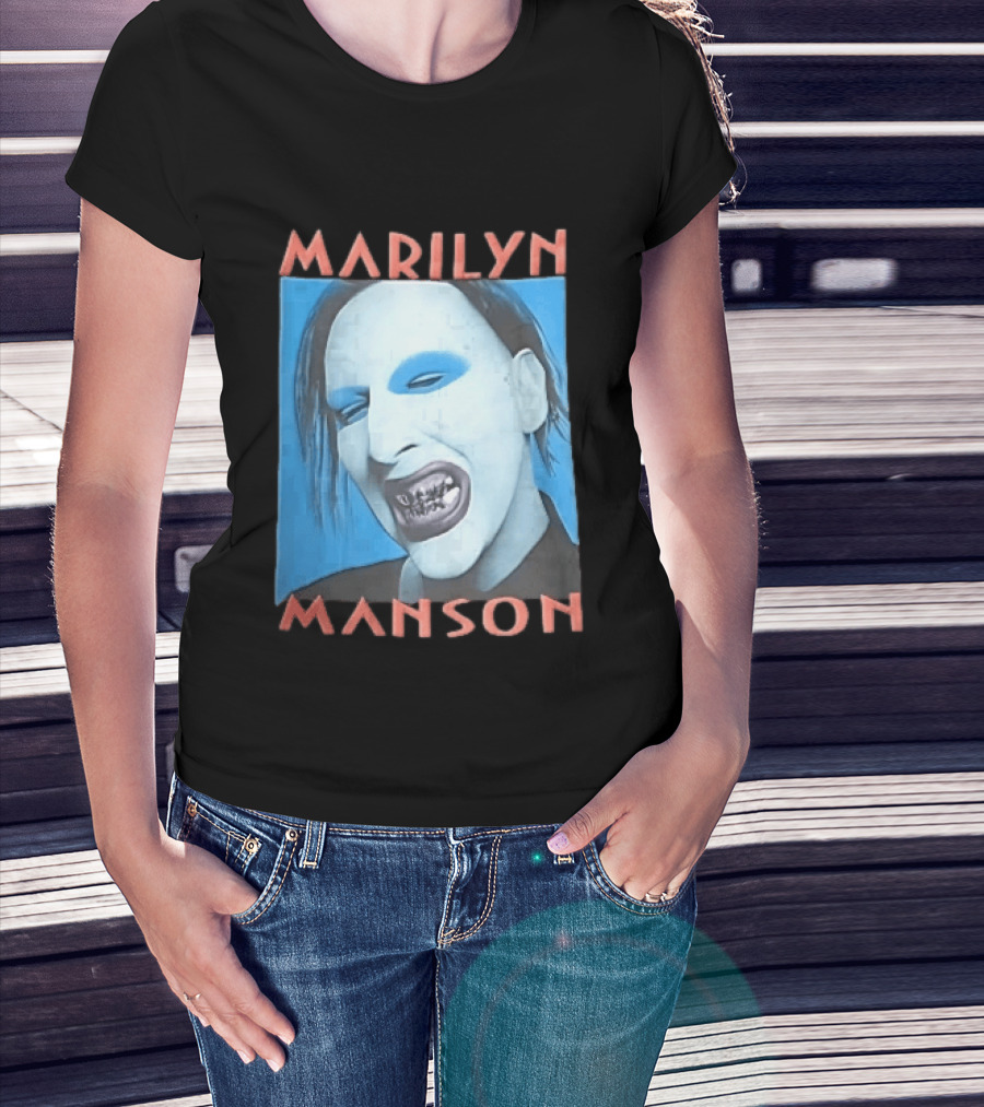 Marilyn Manson Blue Makeup Metallic Teeth Grimace T-Shirt