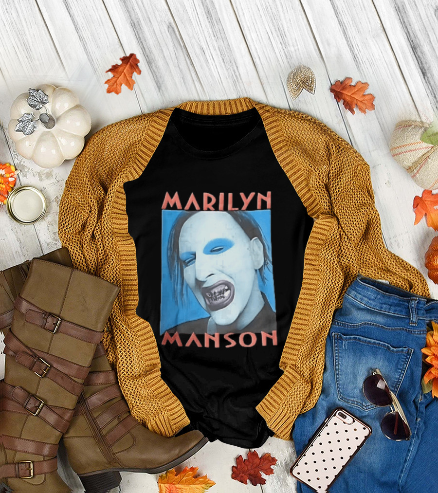 Marilyn Manson Blue Makeup Metallic Teeth Grimace T-Shirt