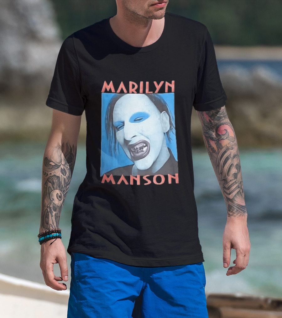 Marilyn Manson Blue Makeup Metallic Teeth Grimace T-Shirt