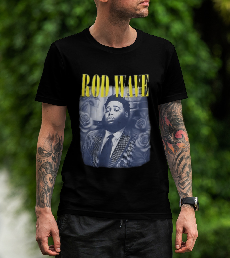 Rod Wave Yellow Bootleg Grayscale Suit Tie Roses Brick Wall T-Shirt