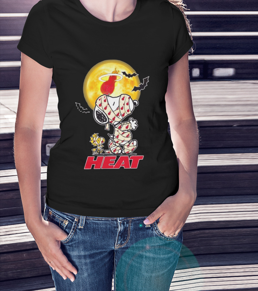 Miami Heat Snoopy Woodstock Mummy Halloween Moon Bats T-Shirt