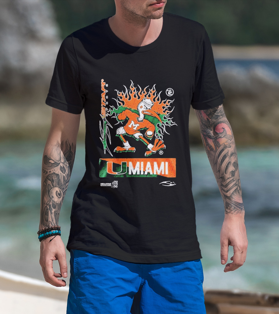 Miami Hurricanes Football U Miami X Hellstar Sports Flame Duck T-Shirt