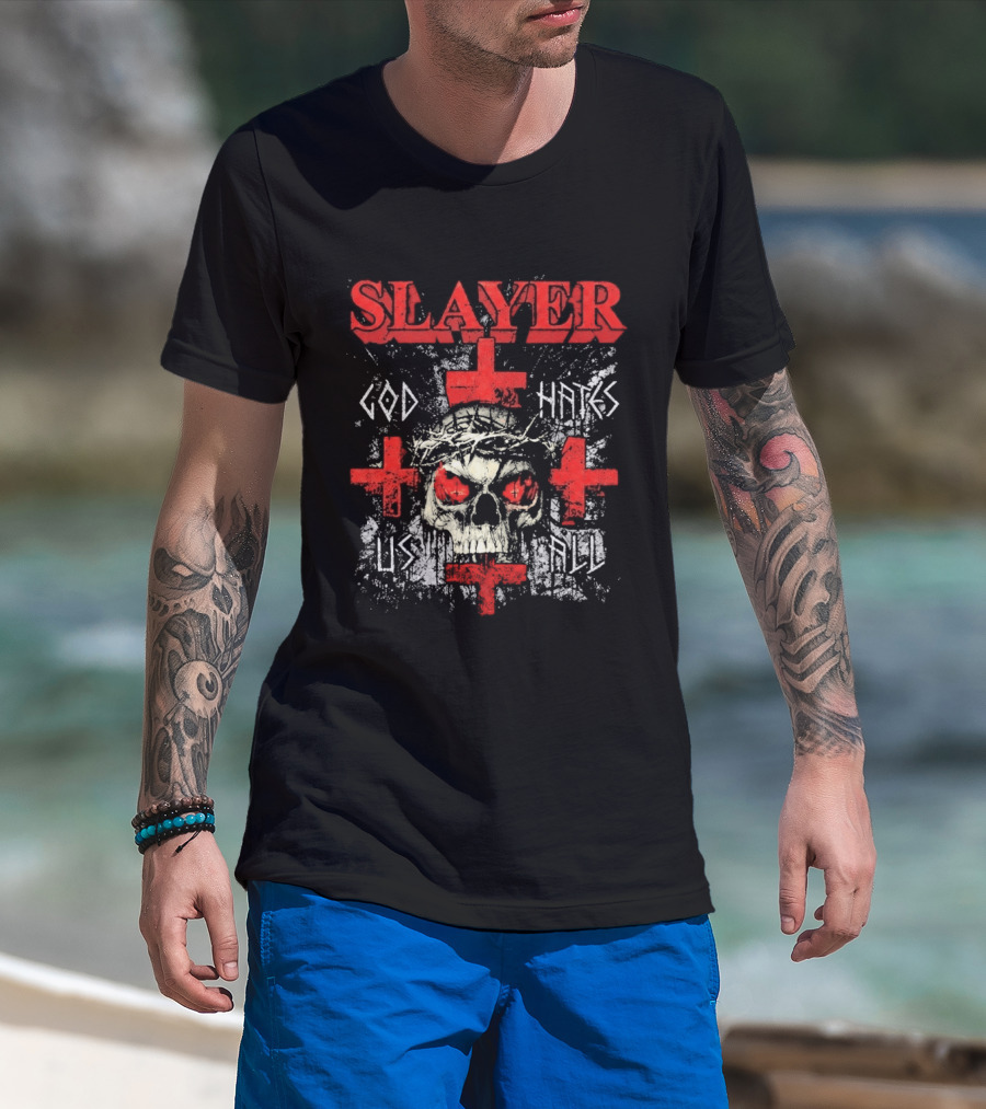 Slayer God Hates Us All Skull Red Crosses T-Shirt