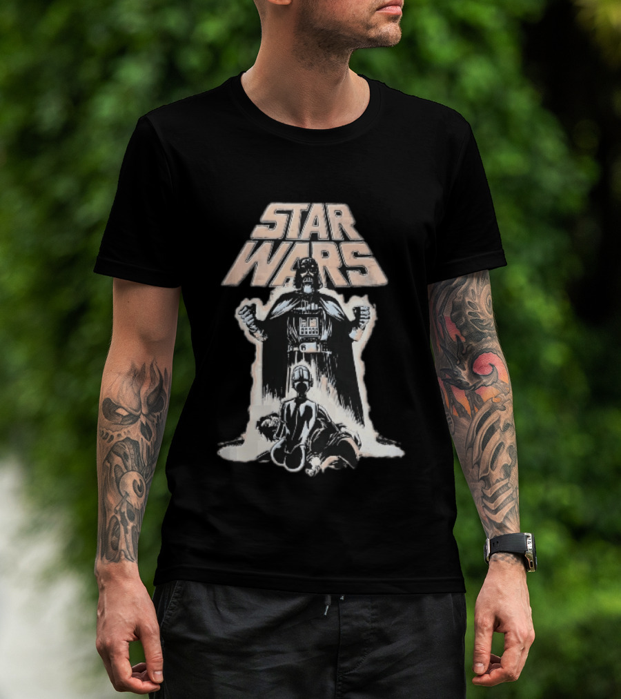 Star Wars Distressed Comic Darth Vader Over Defeated Droid T-Shirt