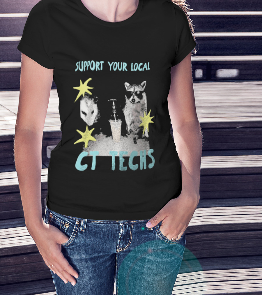 Support Your Local CT Techs Opossum Skunk Raccoon Stars T-Shirt