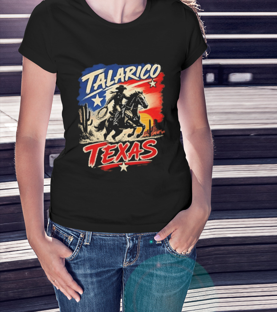 Talarico Texas Cowboy Riding Silhouette With Lone Star And Cactus T-Shirt