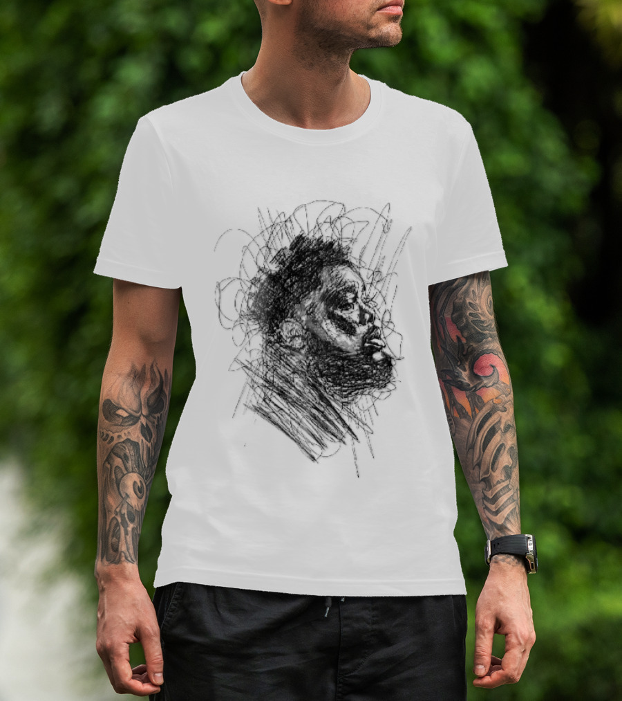 Bearded Man Profile Black Ink Scribble Sketch T-Shirt