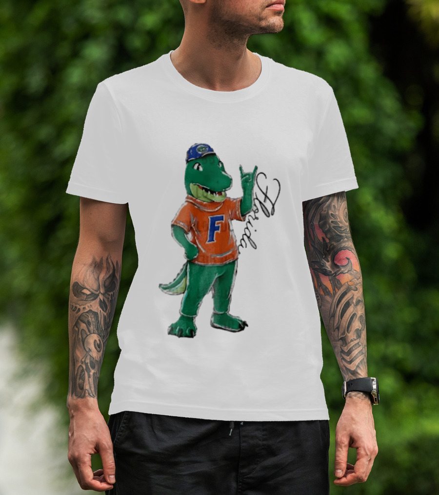 Florida Gators NCAA Albert Mascot Cartoon Alligator Raising Hand T-Shirt