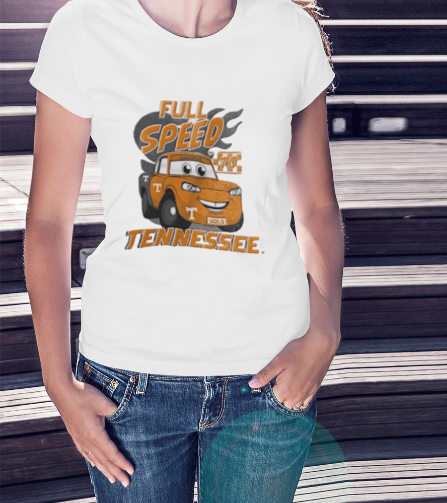 Full Speed Tennessee Vols Truck Cartoon With Flames And Number Plate T-Shirt