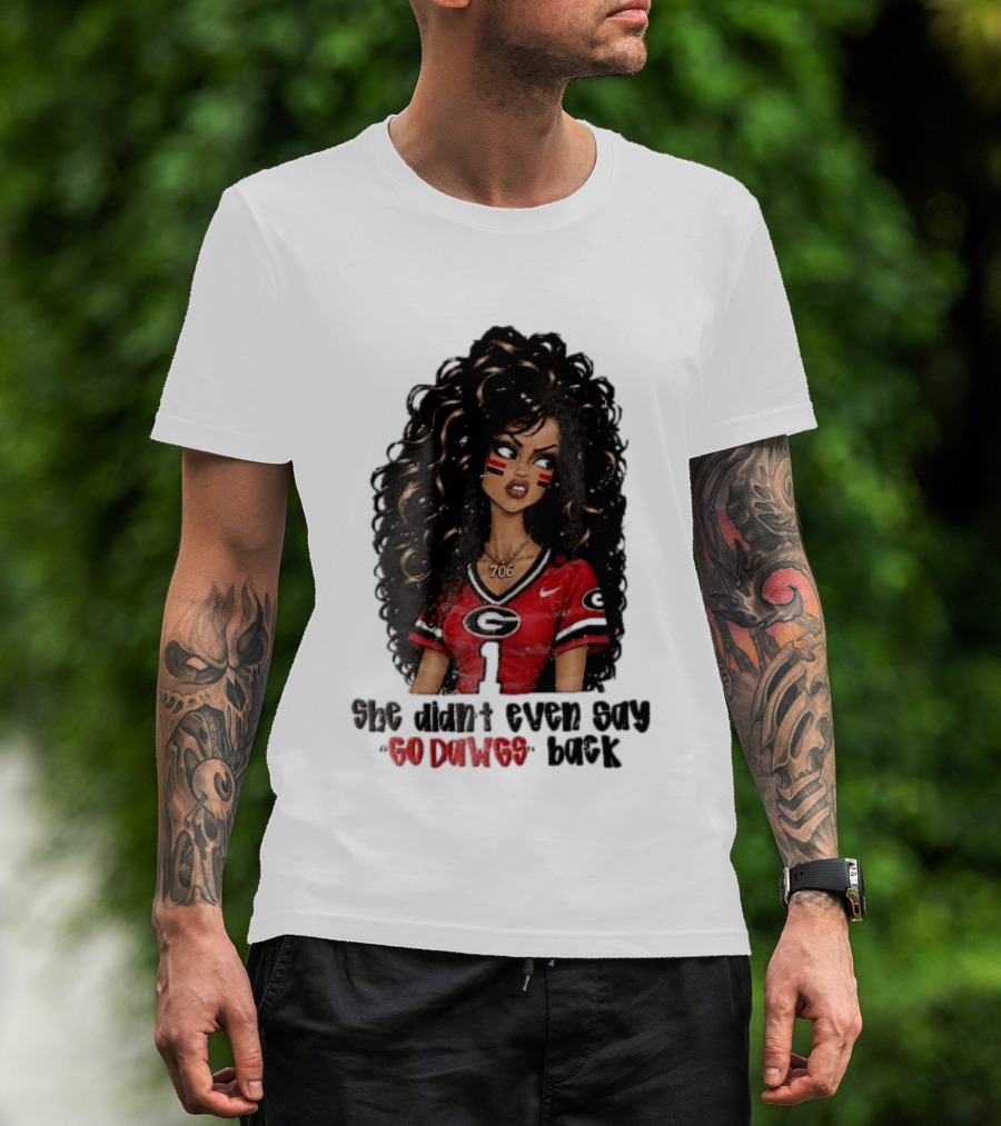 Georgia Bulldogs She Didn't Even Say Go Dawgs Cartoon Woman Curly Hair Red Jersey 706 T-Shirt