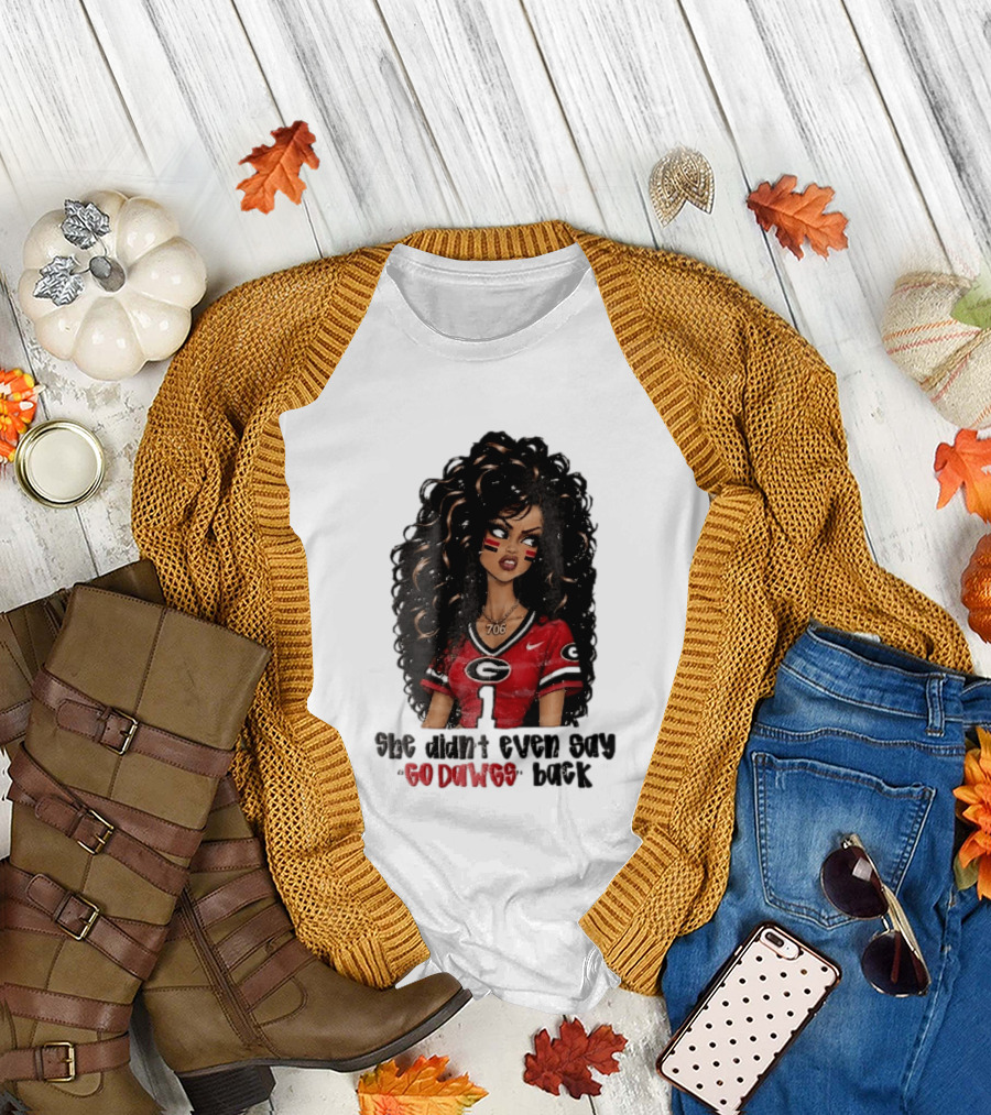 Georgia Bulldogs She Didn't Even Say Go Dawgs Cartoon Woman Curly Hair Red Jersey 706 T-Shirt