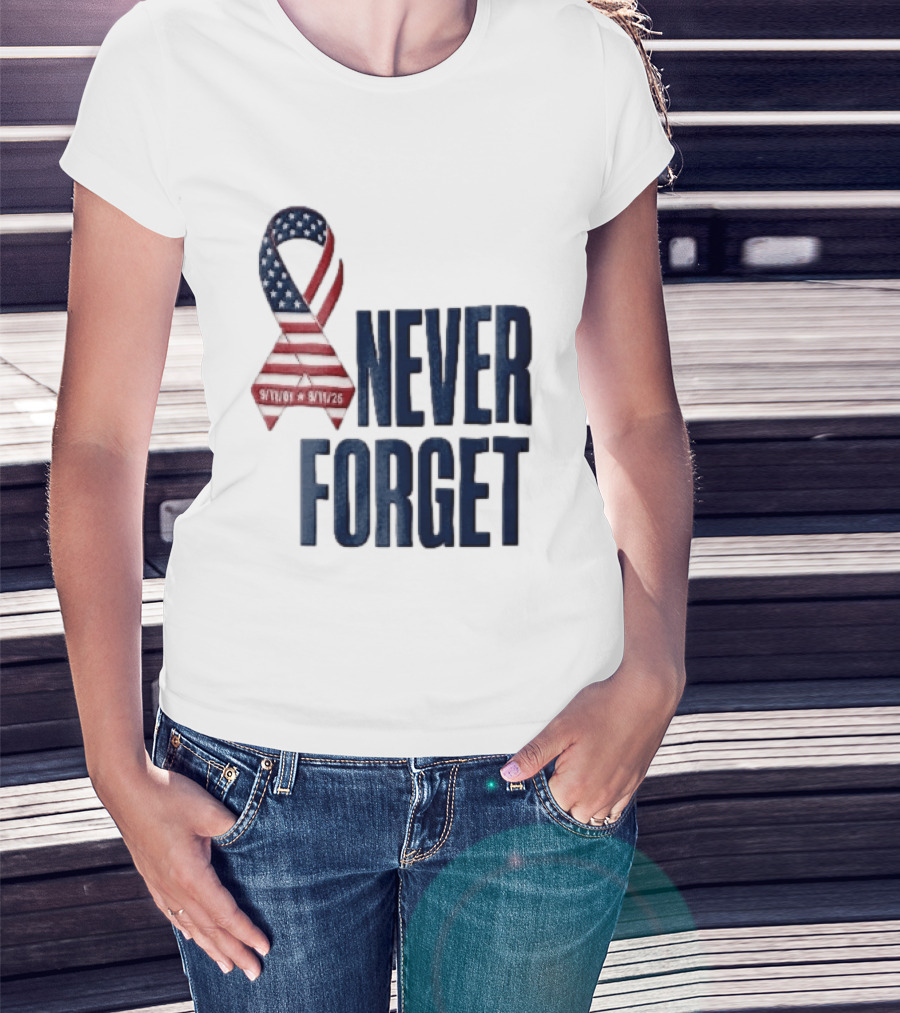 Never Forget 9/11 American Flag Awareness Ribbon T-Shirt