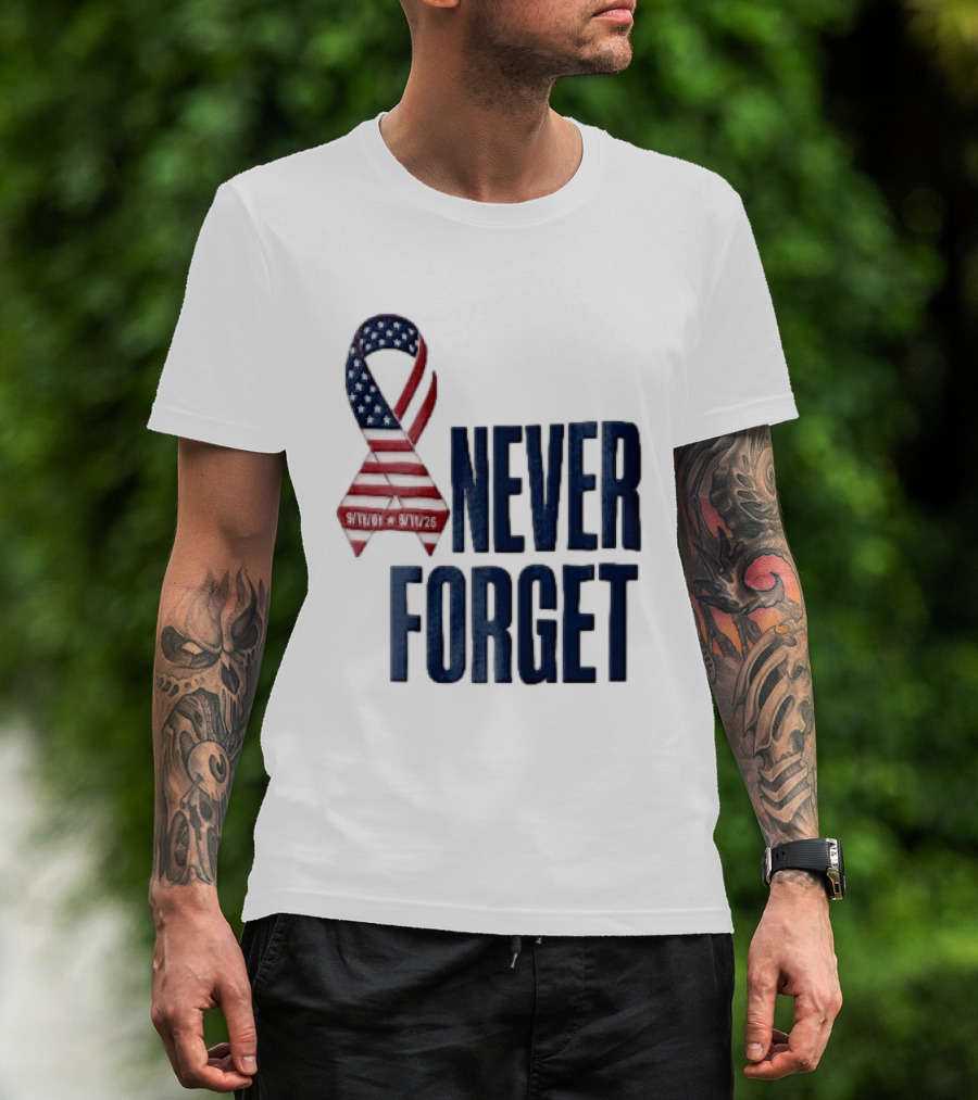 Never Forget 9/11 American Flag Awareness Ribbon T-Shirt