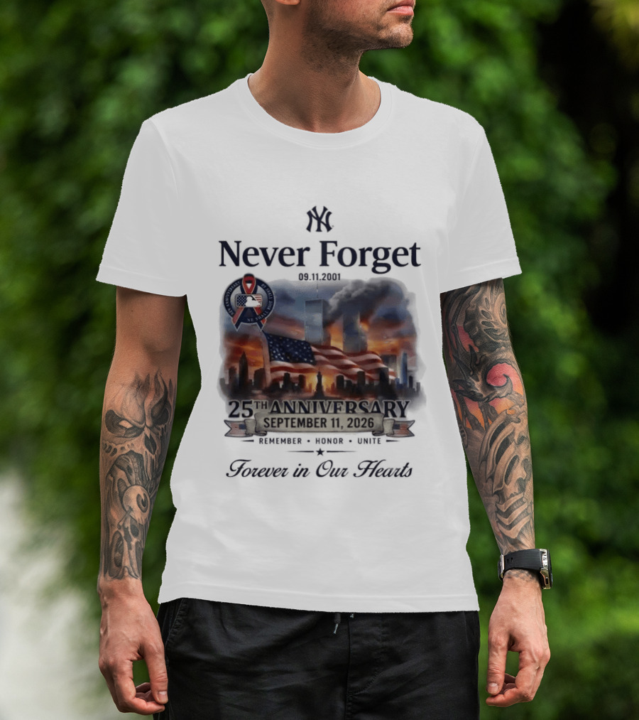 New York Yankees Never Forget 25th Anniversary September 11 2026 FDNY NYPD T-Shirt