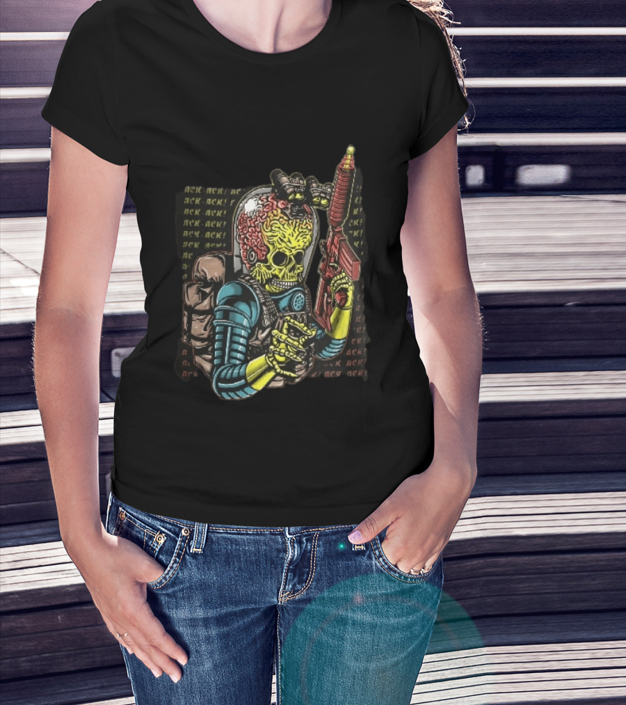 Ack Martian Alien Exposed Brain Tactical Ray Gun Ack Goggles T-Shirt