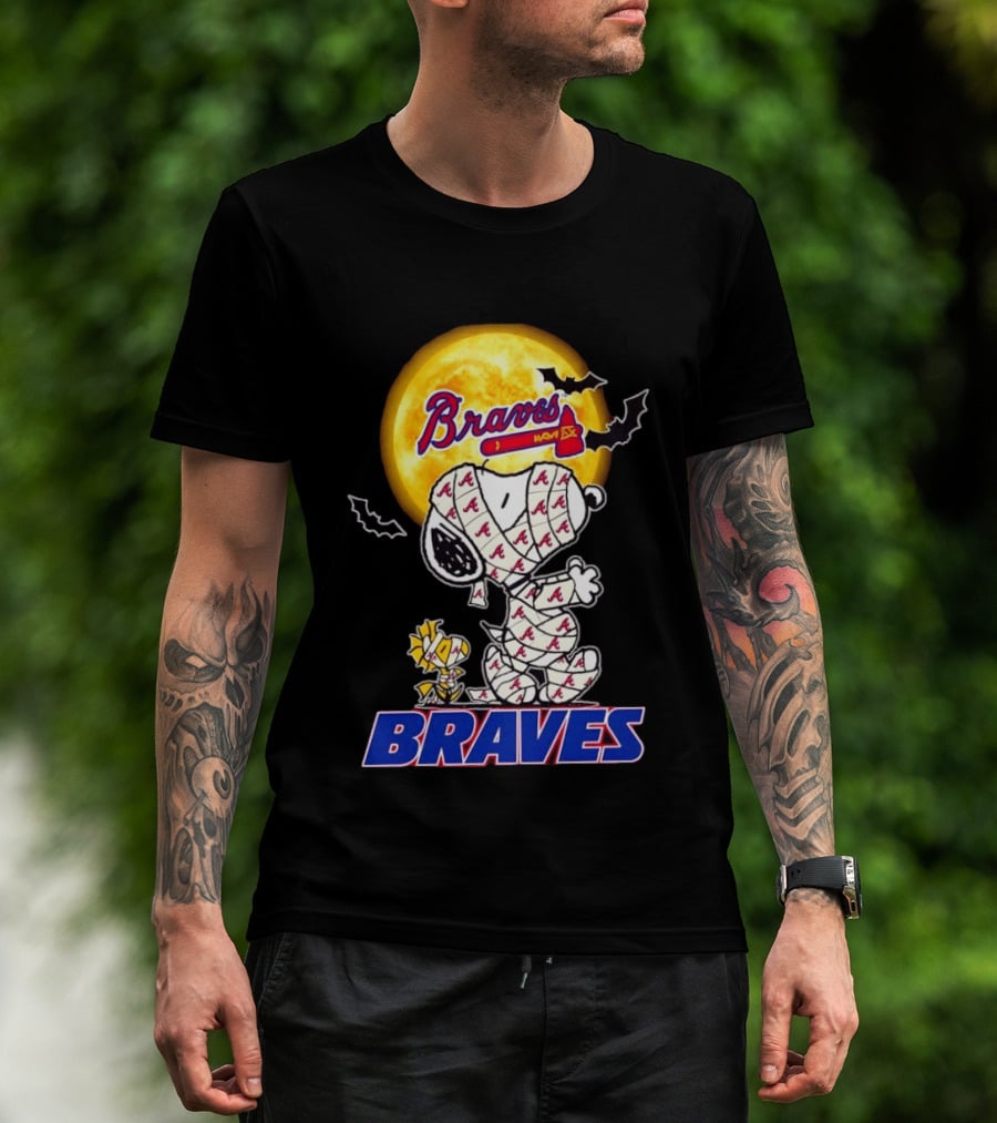 Atlanta Braves Halloween Snoopy Woodstock Mummy Cosplay T-Shirt