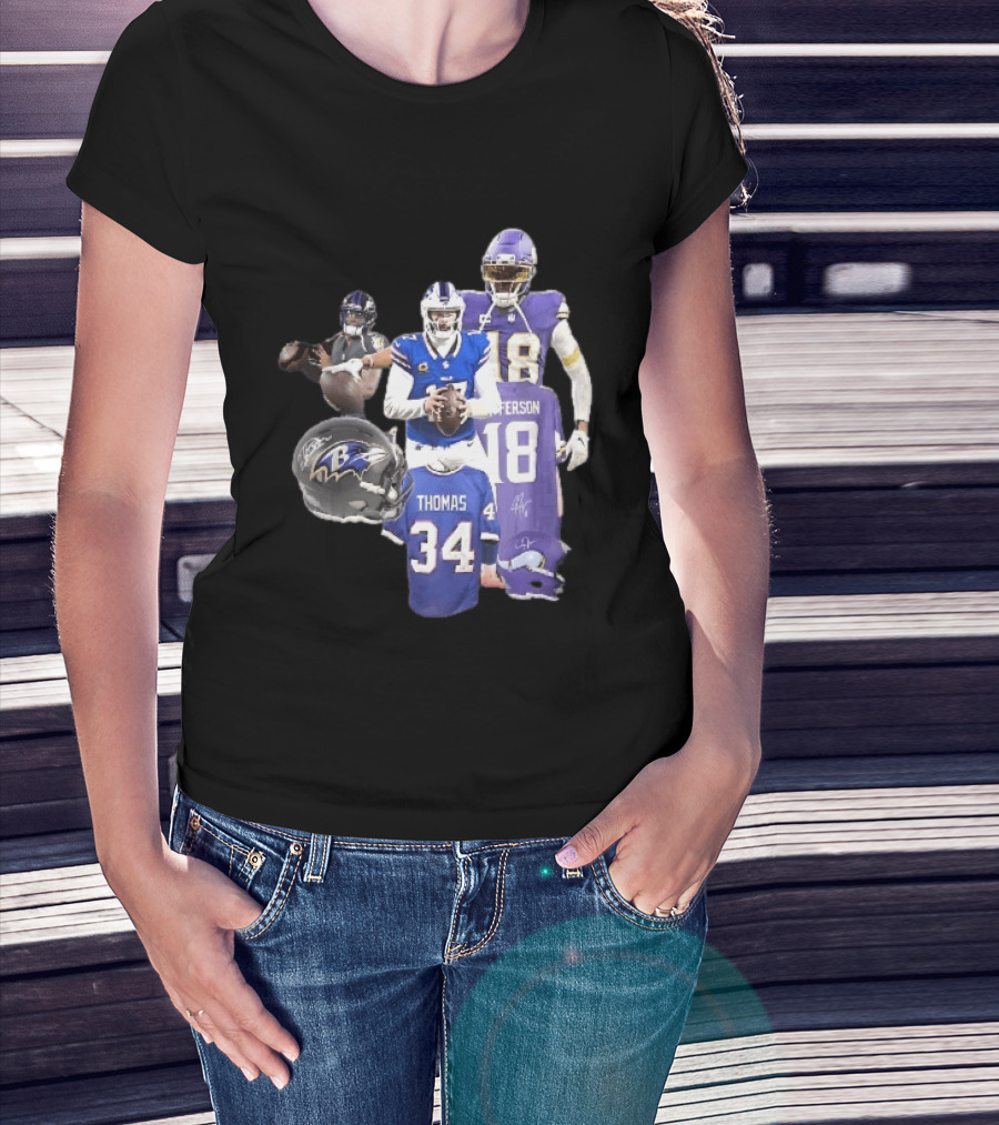 Baltimore Ravens Helmets Buffalo Bills Minnesota Vikings Thomas Jefferson Players Jerseys T-Shirt