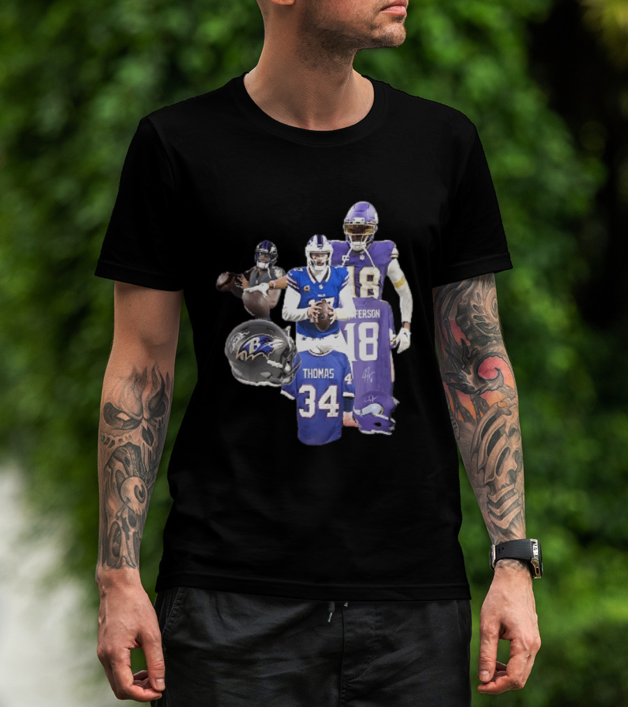 Baltimore Ravens Helmets Buffalo Bills Minnesota Vikings Thomas Jefferson Players Jerseys T-Shirt