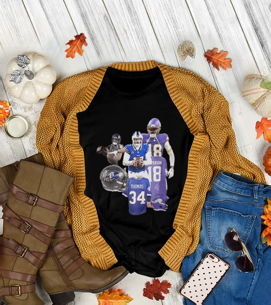 Baltimore Ravens Helmets Buffalo Bills Minnesota Vikings Thomas Jefferson Players Jerseys T-Shirt