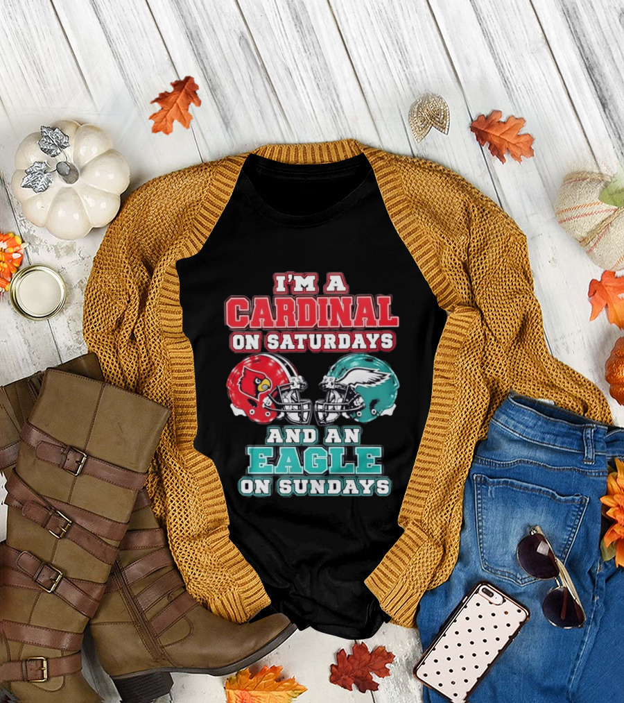 I'm A Cardinal On Saturdays And An Eagle On Sundays Football Helmets T-Shirt