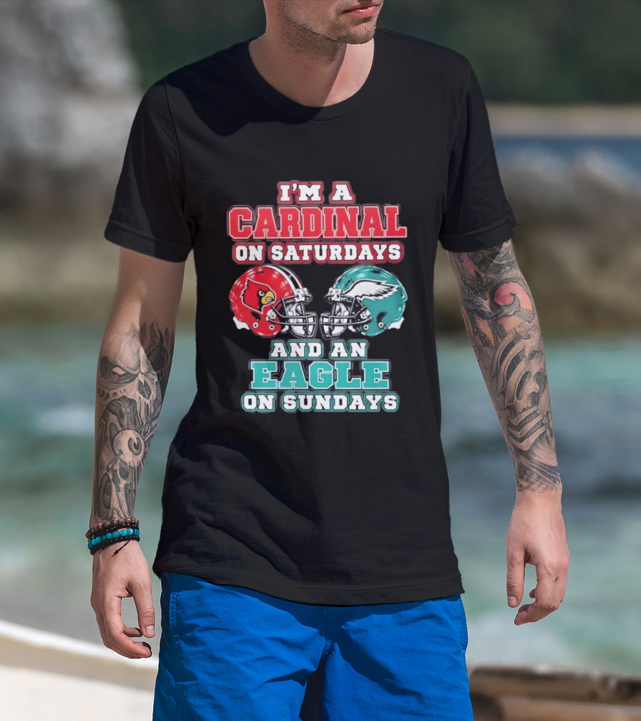 I'm A Cardinal On Saturdays And An Eagle On Sundays Football Helmets T-Shirt