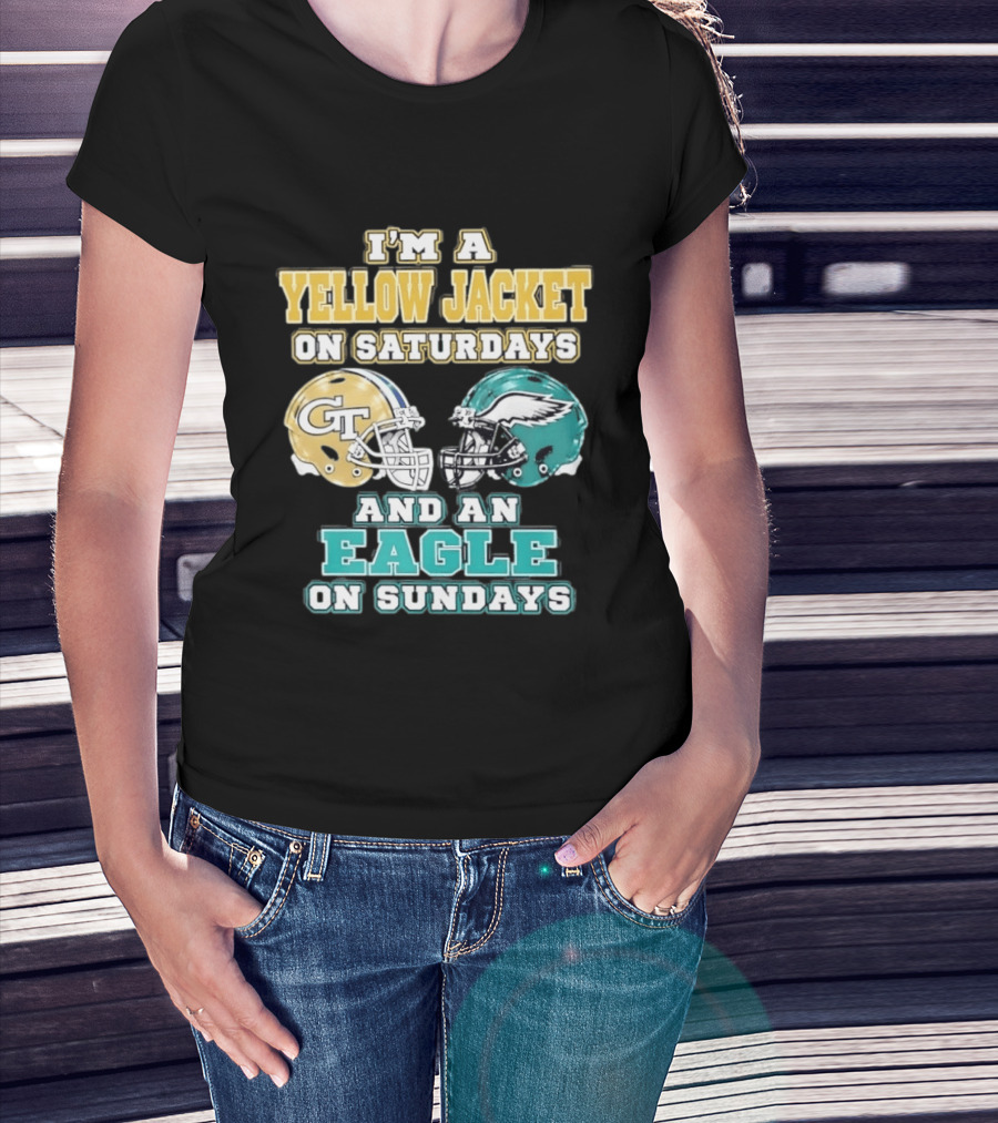 I'm A Yellow Jacket On Saturdays And An Eagle On Sundays GT Football Helmets T-Shirt