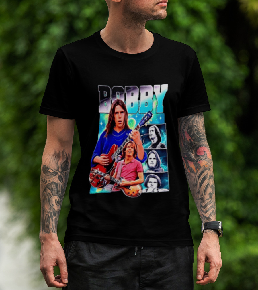 Bobby Guitarist Red Electric Guitar Collage Retro Photos T-Shirt