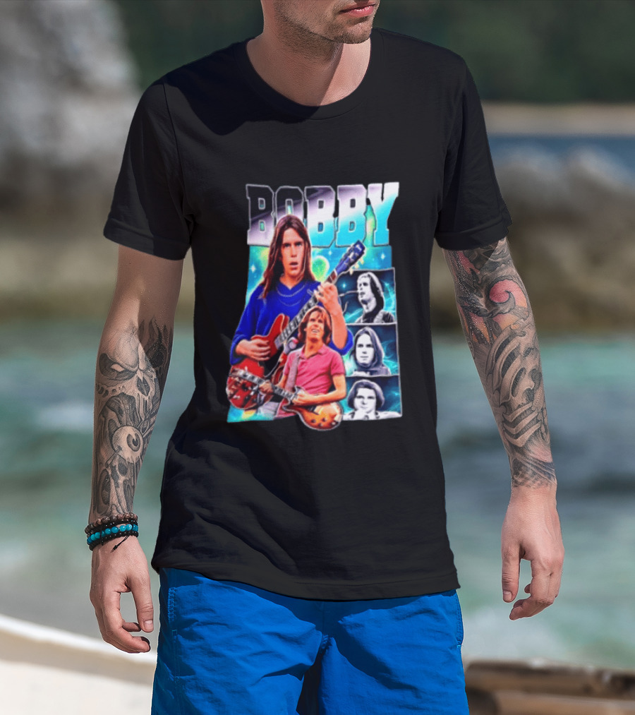 Bobby Guitarist Red Electric Guitar Collage Retro Photos T-Shirt