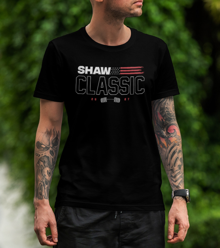 Shaw Classic 2023 American Flag Barbell Event T-Shirt