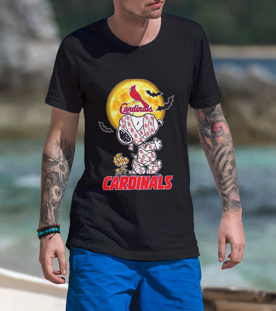 St. Louis Cardinals Snoopy Woodstock Mummy Halloween Moon Bats T-Shirt