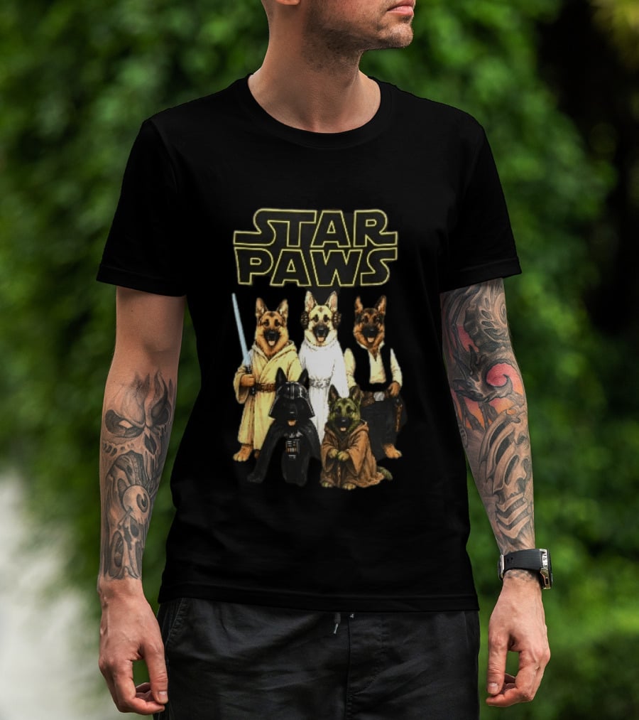 Star Paws German Shepherd Dogs In Space Costumes With Lightsaber T-Shirt