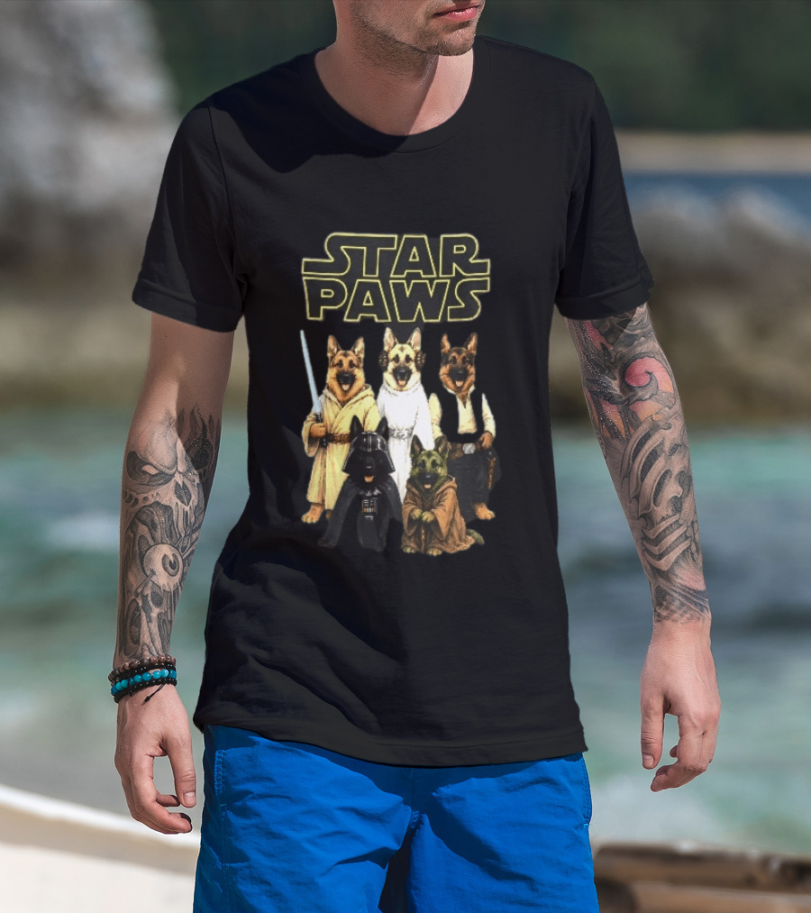 Star Paws German Shepherd Dogs In Space Costumes With Lightsaber T-Shirt