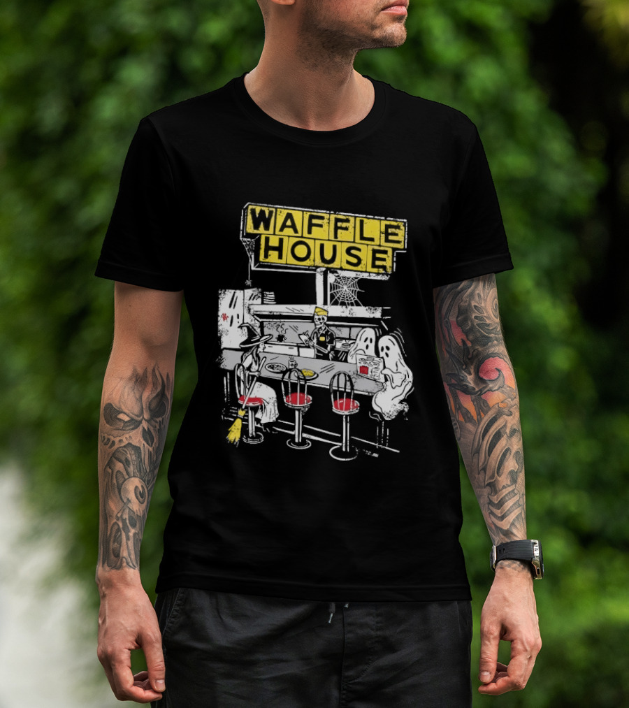 Waffle House Wafflehaunted House Ghostly Diner Scene Halloween T-Shirt