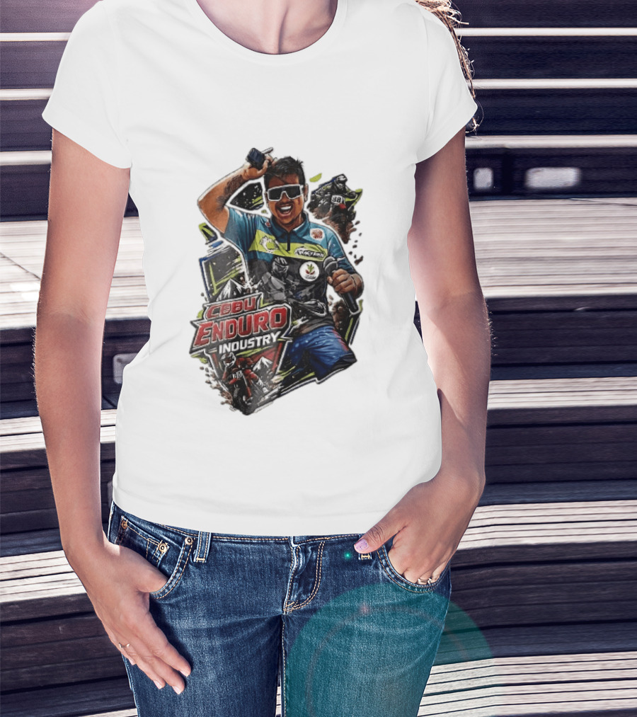 Cebu Enduro Industry Host With Microphone And Dirt Bike Riders Caricature T-Shirt