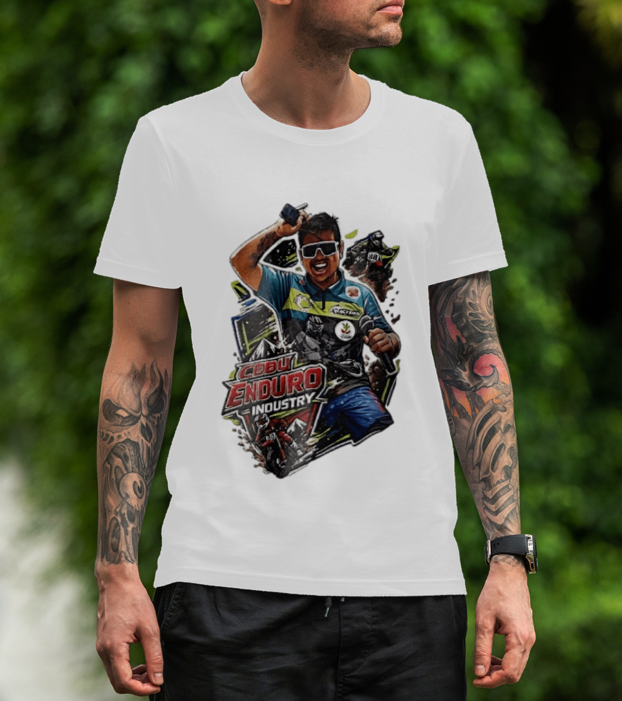 Cebu Enduro Industry Host With Microphone And Dirt Bike Riders Caricature T-Shirt