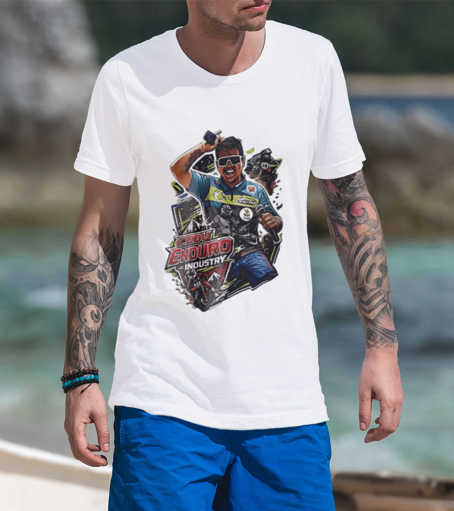 Cebu Enduro Industry Host With Microphone And Dirt Bike Riders Caricature T-Shirt