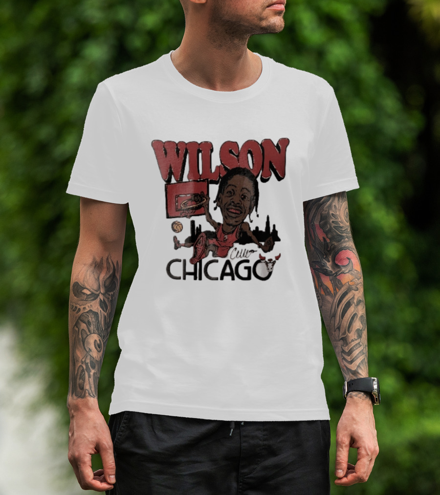 Chicago Bulls Wilson Cartoon Caricature Dunking City Skyline T-Shirt