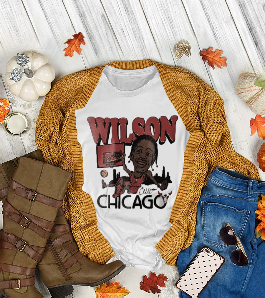 Chicago Bulls Wilson Cartoon Caricature Dunking City Skyline T-Shirt