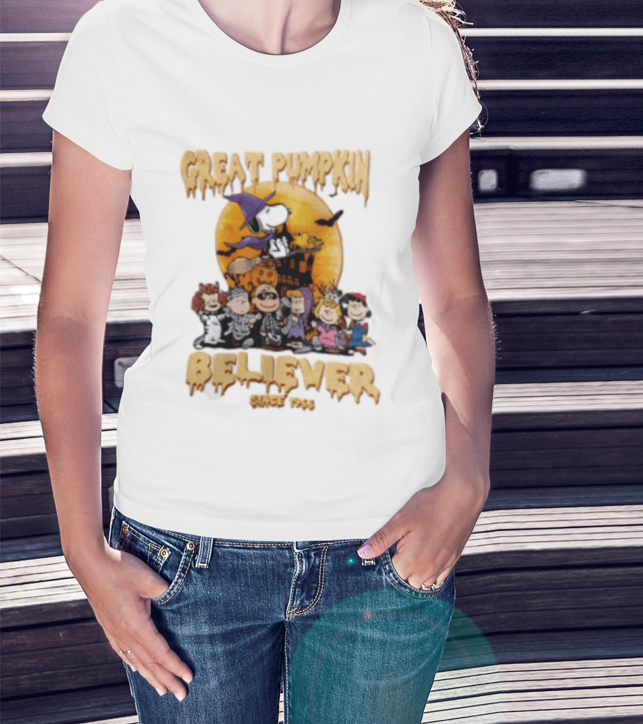Great Pumpkin Believer Since 1966 Peanuts Halloween Snoopy Woodstock Charlie Brown Linus Sally Lucy Iconic Cartoon T-Shirt